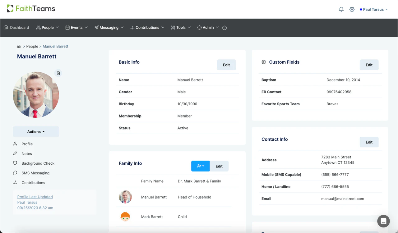 screenshot of Faith Teams